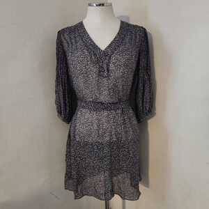 CLUB MONACO Womens Size 0 Sheer Silk Floral Print V Neck Belted Dress
